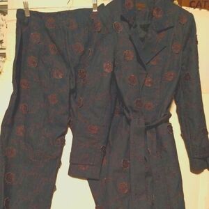 3d Embroidered Denim Pantsuit Coat And Jeans Size: US 4 (S)